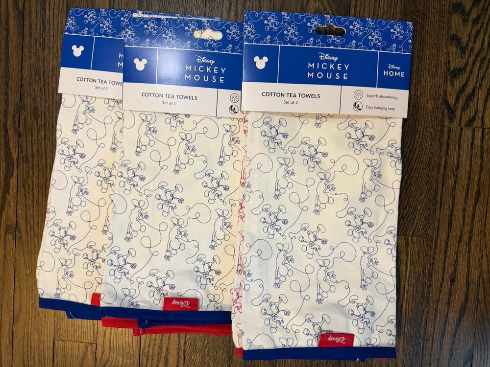 Disney HOME MICKEY MOUSE Cotton Tea Towels 3 Packs Of 2 (6 Total) NWT NEW